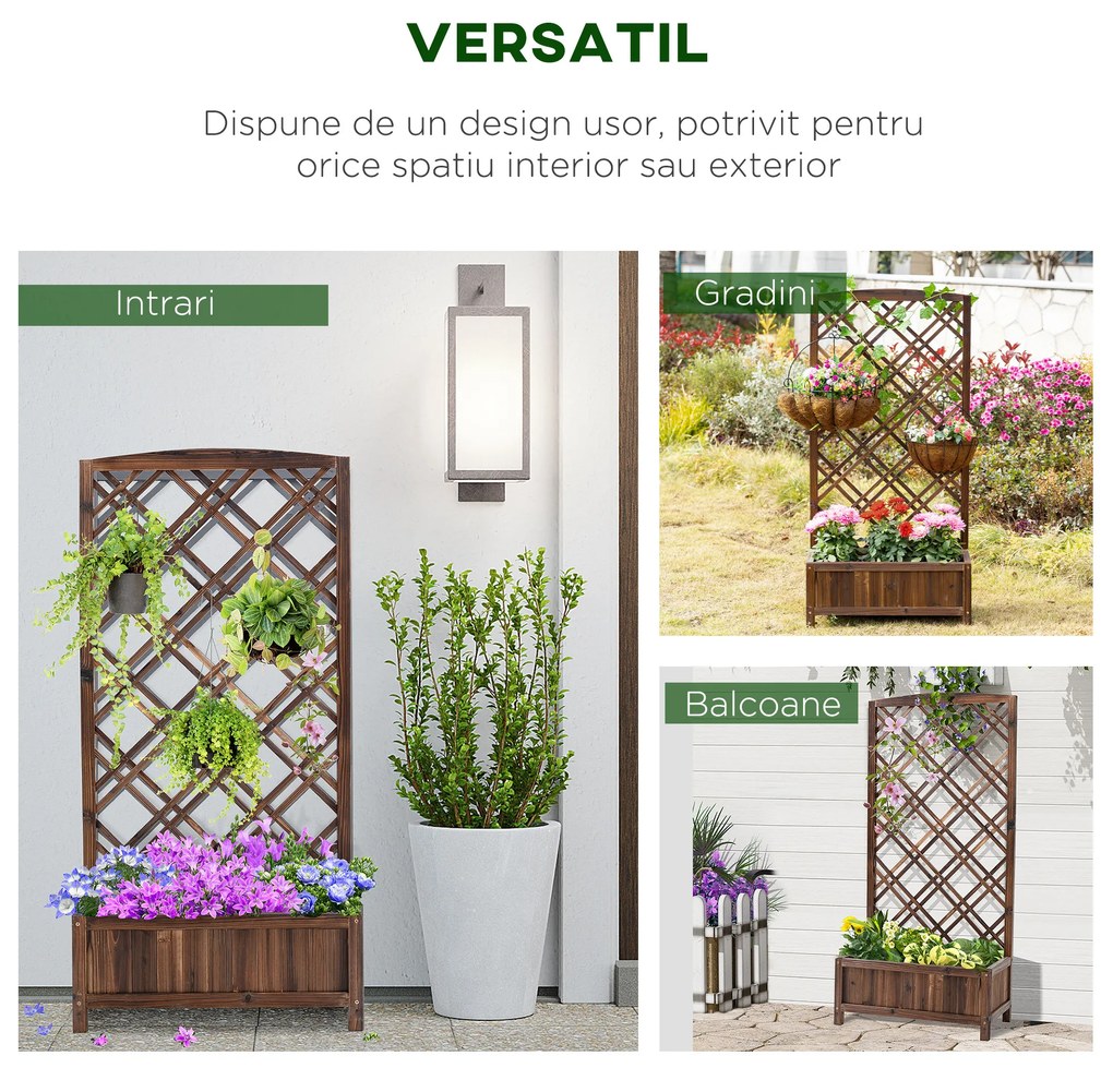 Outsunny Jardinieră pentru Exterior din Lemn, Jardinieră cu Spalier pentru Plante Agățătoare, 60x30x122.5 cm, Maro | Aosom Romania