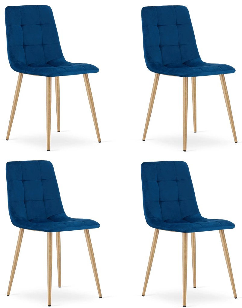 Set 4 Scaune Bucatarie/Dining  Jacob Albastru Catifea Picioare Metalice Finisaj Lemn