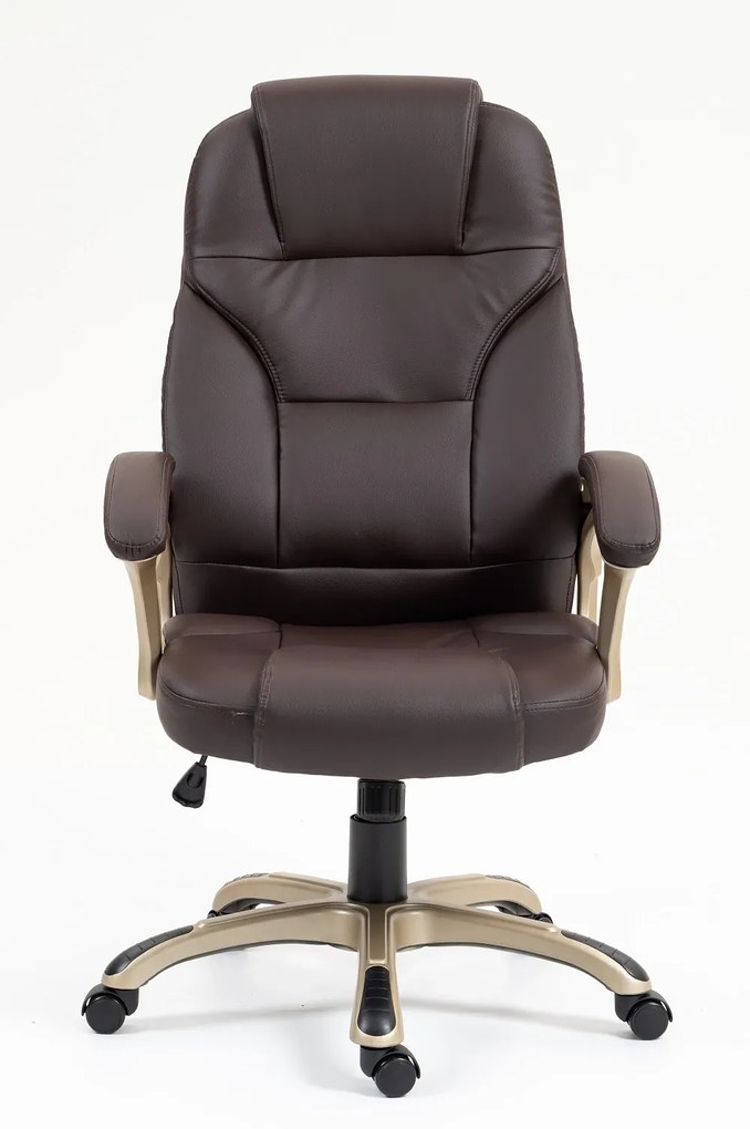 DESMOND Scaun directorial, recliner, pivotant, inaltime reglabila, rezistent 150 kg, piele PU, Maro Inchis