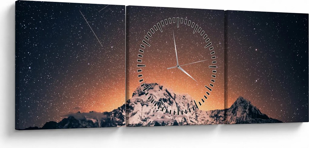 Tablou cu cerul nocturn și munți (cu ceas) (90x30 cm)