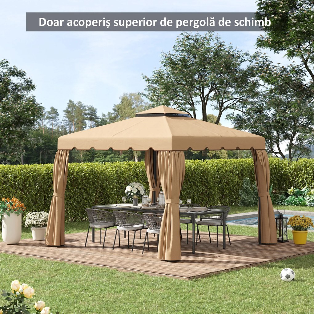 Outsunny Acoperiș de Schimb pentru Pavilion 3x3 m cu 2 Niveluri, Copertină Rezistentă la Apă din Poliester 170g/㎡ cu 8 Orificii de Drenaj, Bej | Aosom Romania