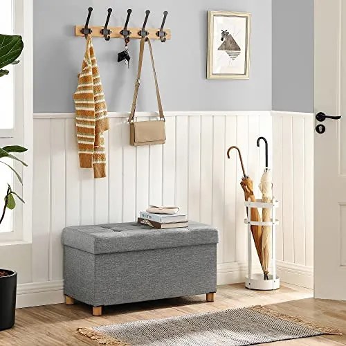 Bancheta cu spatiu depozitare, 76 x 38 x 40 cm, textil / MDF, gri, Songmics