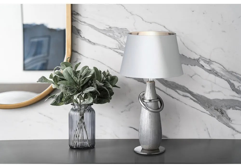 Veioză din ceramică și pânză Trio Thebes înălțime 38 cm, alb