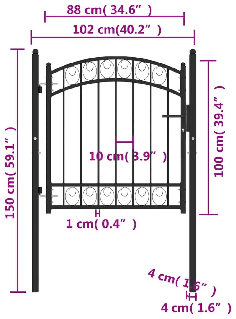 Poarta de gard cu arcada, negru, 100x100 cm, otel Negru, 100 x 100 cm