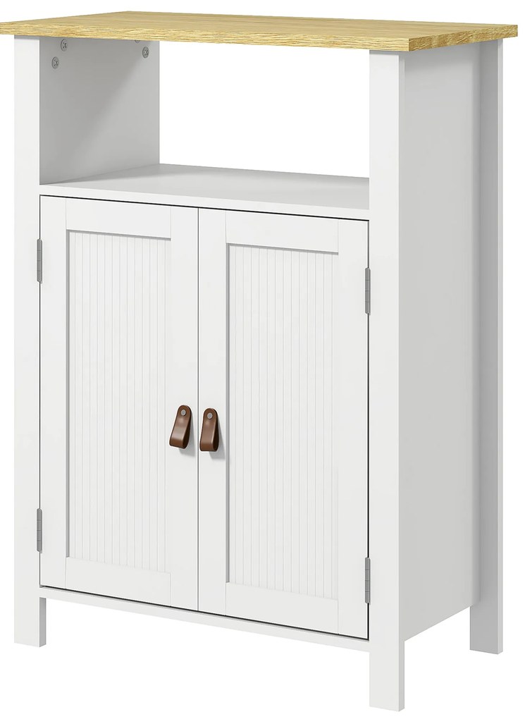 kleankin Dulap de baie scund cu multiple spații de depozitare, mare nișă, placard cu două uși alb și natural | Aosom Romania