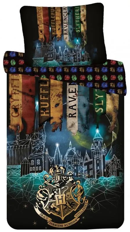 Harry Potter Starline set de lenjerie de pat Flags 140×200cm, 70×90 cm