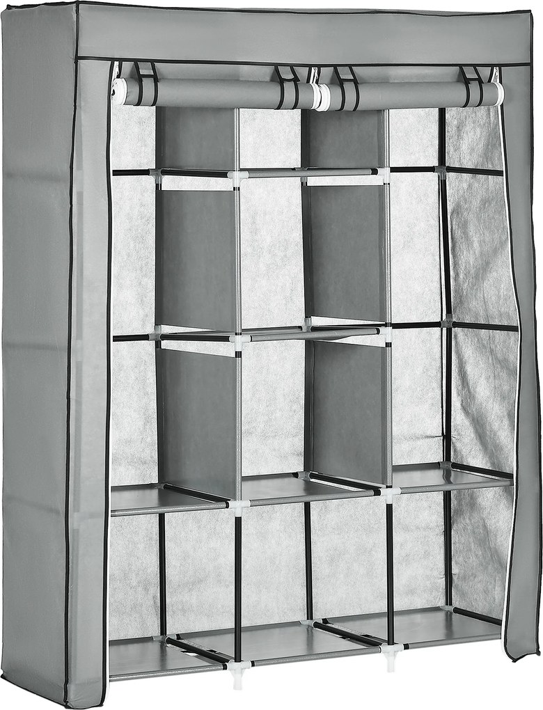 HOMCOM Dulap-penderie multi-depozitare - 8 rafturi, 2 bare - material nețesut gri | Aosom Romania