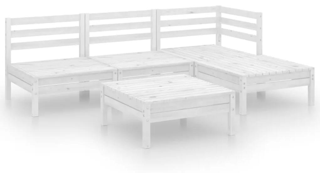 3082633 vidaXL Set mobilier de grădină, 5 piese, alb, lemn masiv de pin