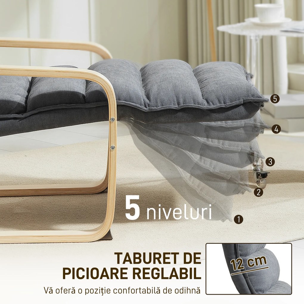 HOMCOM Fotoliu Ergonomic Lemn și Catifea Suport pentru Picioare Reglabil Gri Închis | Aosom Romania