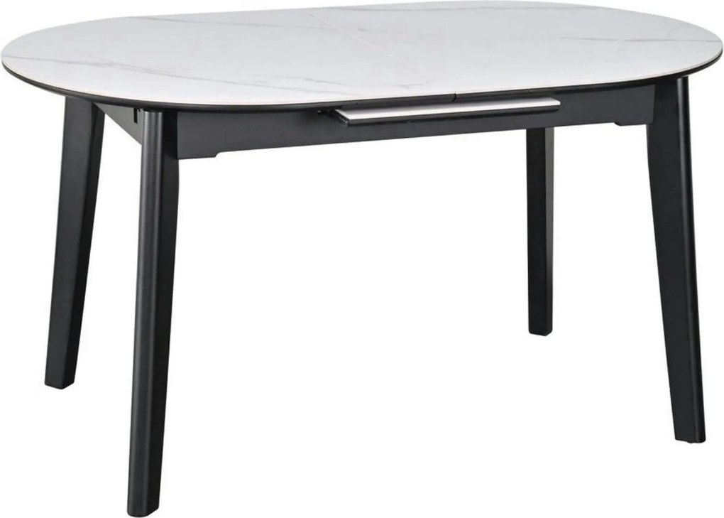 Masa extensibila ARES, alb cu efect de marmura/negru, ceramica/metal,