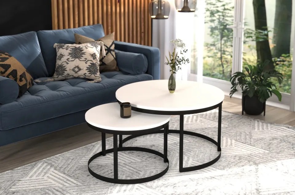 Măsuță de cafea 2in1 OKIN – 75x75x43 cm – Negru / Alb