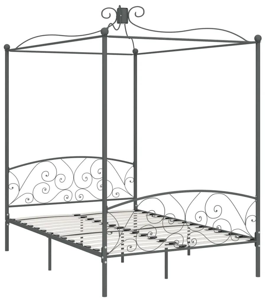 Cadru de pat cu baldachin, gri, 140 x 200 cm, metal Gri, 140 x 200 cm