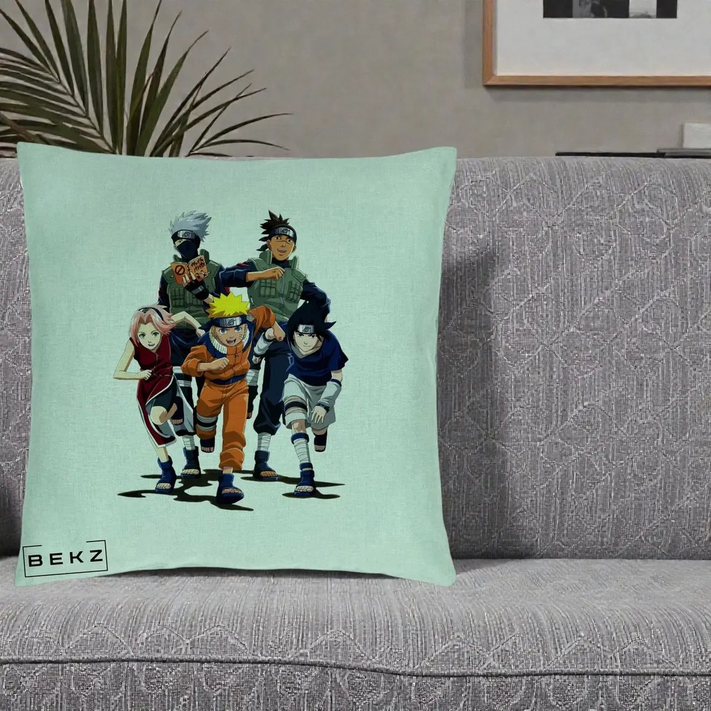 Perna Personalizata Naruto Echipa 7 Kakashi Sensei, 40x40 cm, Verde Menta, Husa Detasabila, Perna Inclusa, BEKZ®