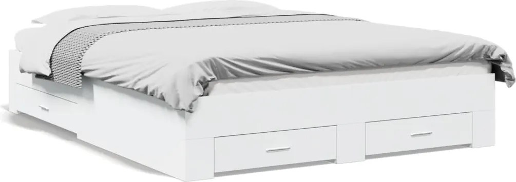 vidaXL Cadru pat cu sertare alb extralucios 140x200 cm, lemn prelucrat