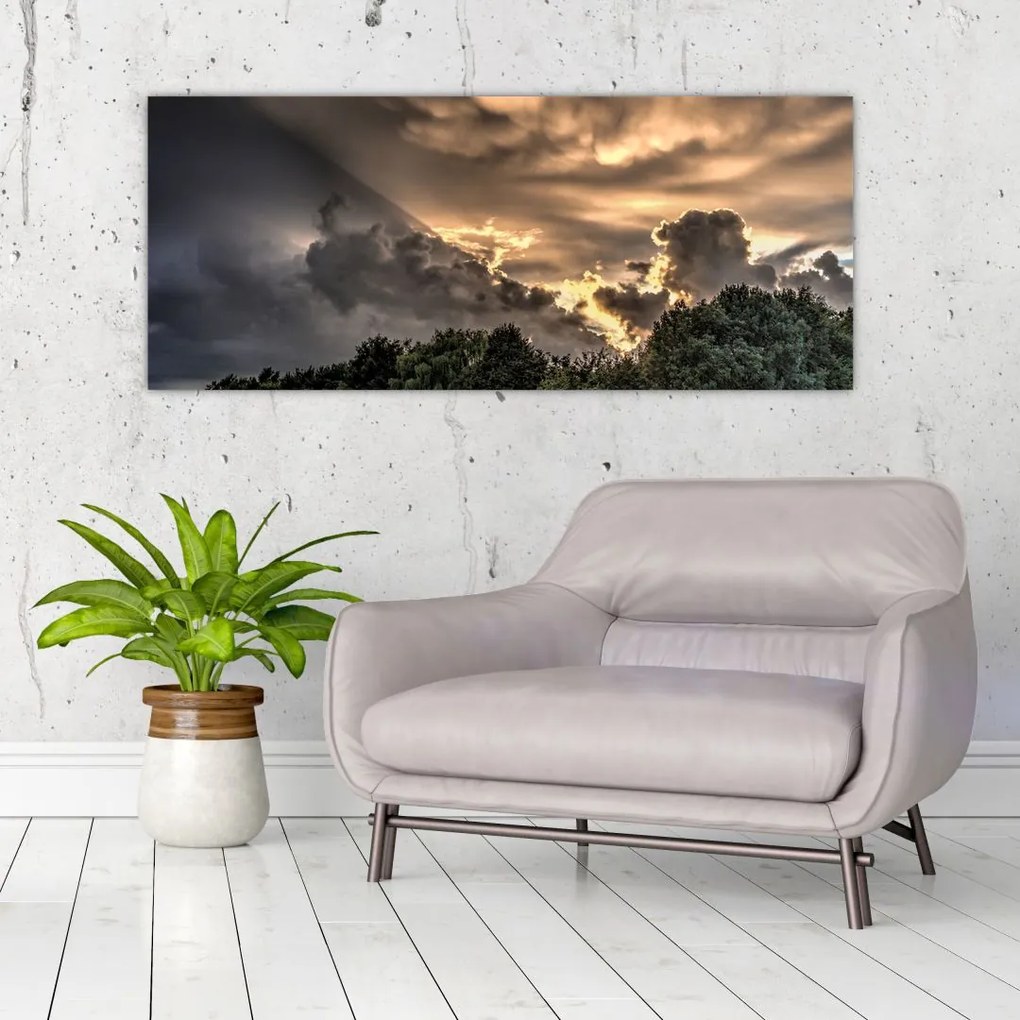 Tablou cu nori și pădure (120x50 cm)