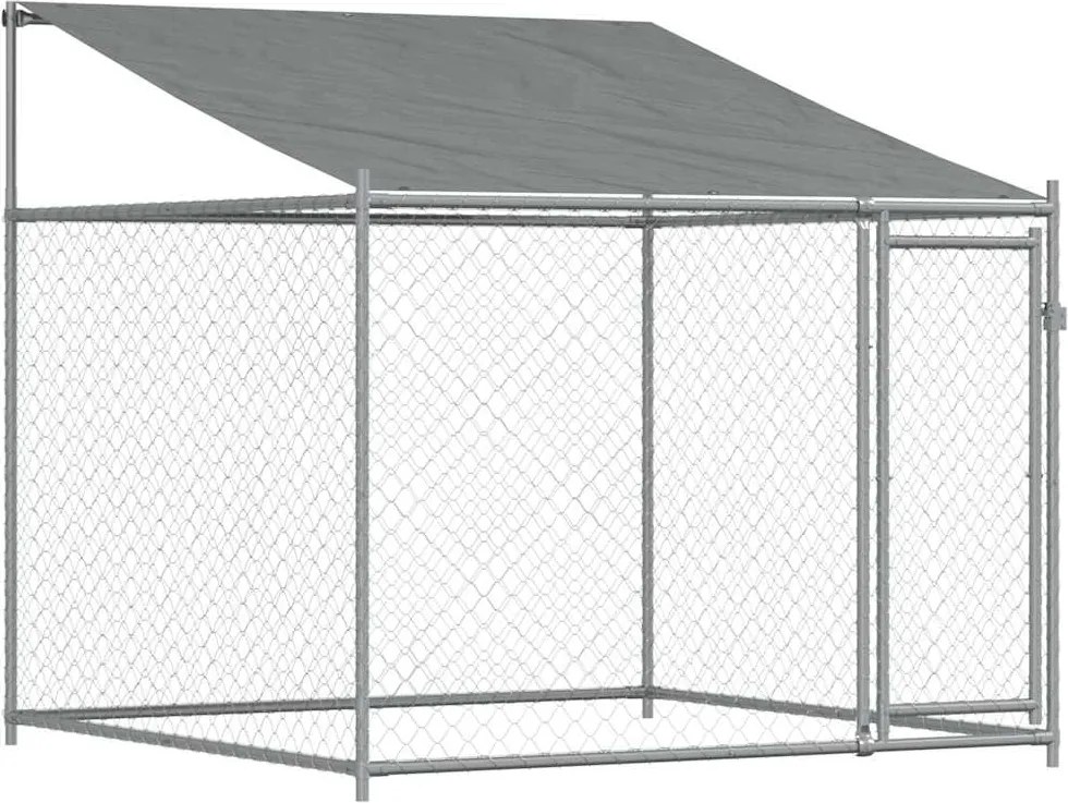 vidaXL Cușcă de câini cu acoperiș și ușă gri, 2x2x2 m, oțel galvanizat