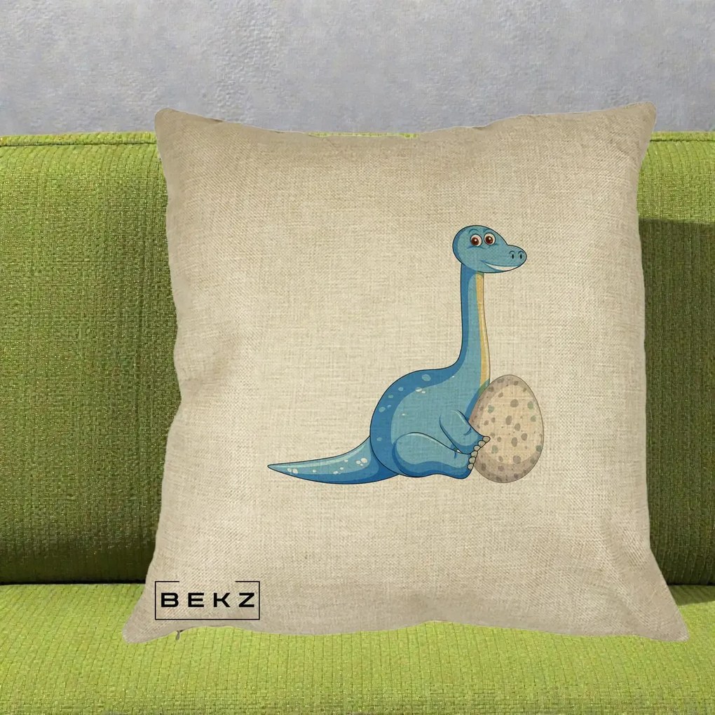 Perna Decorativa Brontosaur cu Ou, 40x40 cm, Crem, Husa Detasabila, Perna Inclusa, BEKZ®