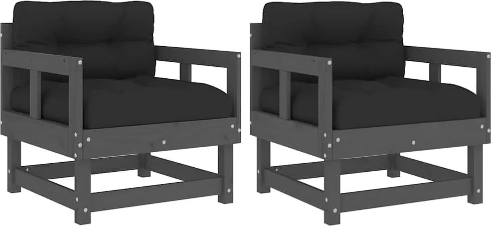 vidaXL Scaune de grădină cu perne, 2 buc., gri, lemn masiv de pin