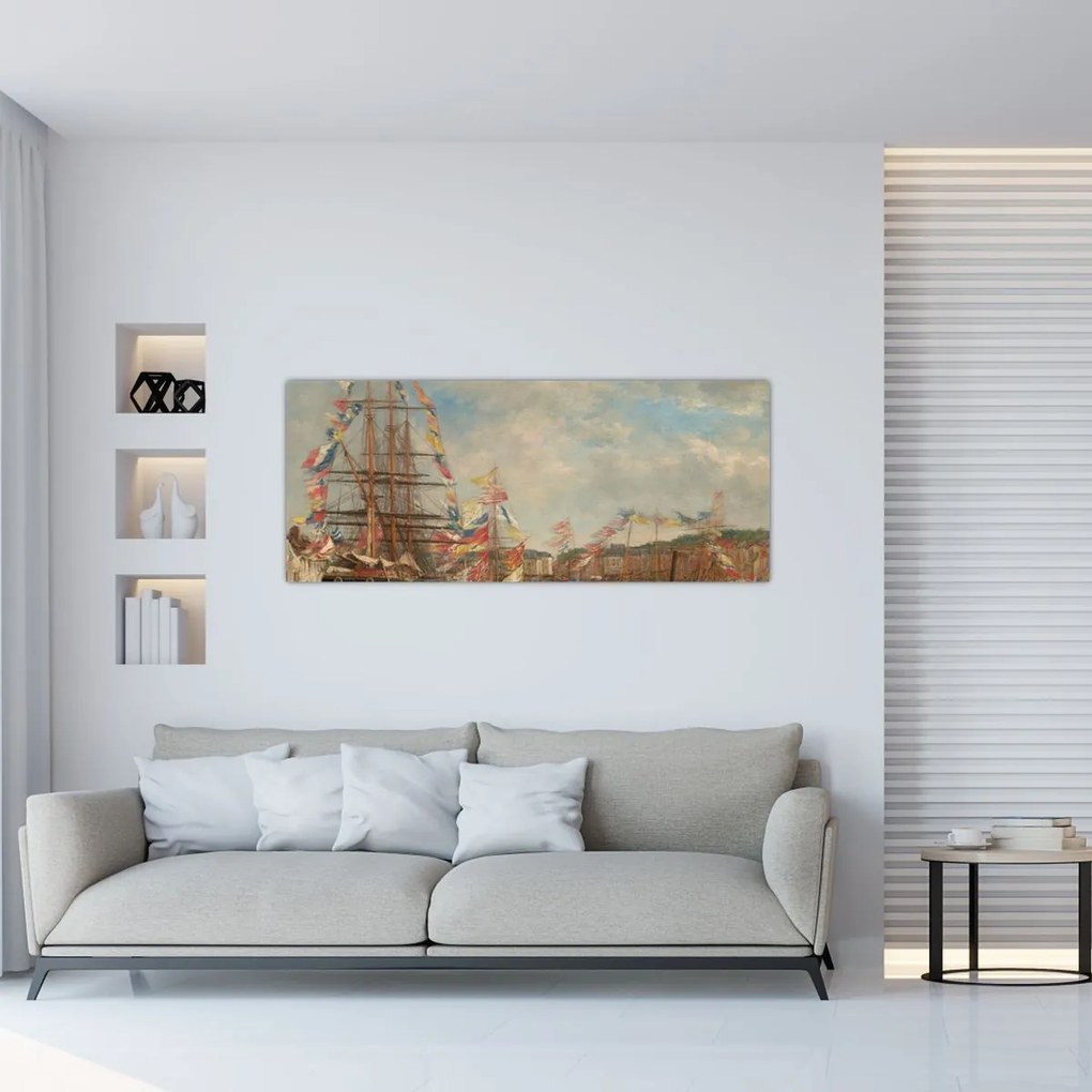 Tablou - Eugène Boudin, Festival in the Harbor of Honfleur, reproducere (120x50 cm)