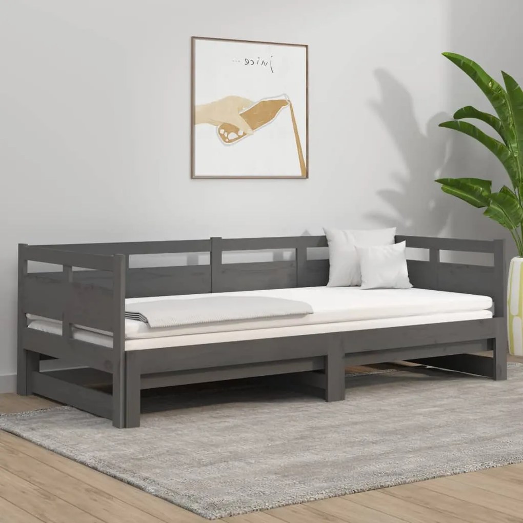 820324 vidaXL Pat de zi extensibil, gri, 2x(90x190) cm, lemn masiv de pin
