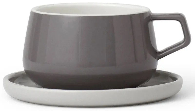 Ceasca pentru ceai cu farfurioara Viva Scandinavia ELLA CLASSIC V79748, 250 ml, Portelan, Gri