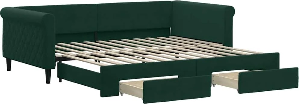 vidaXL Pat de zi cu extensie și sertare verde închis 100x200cm catifea