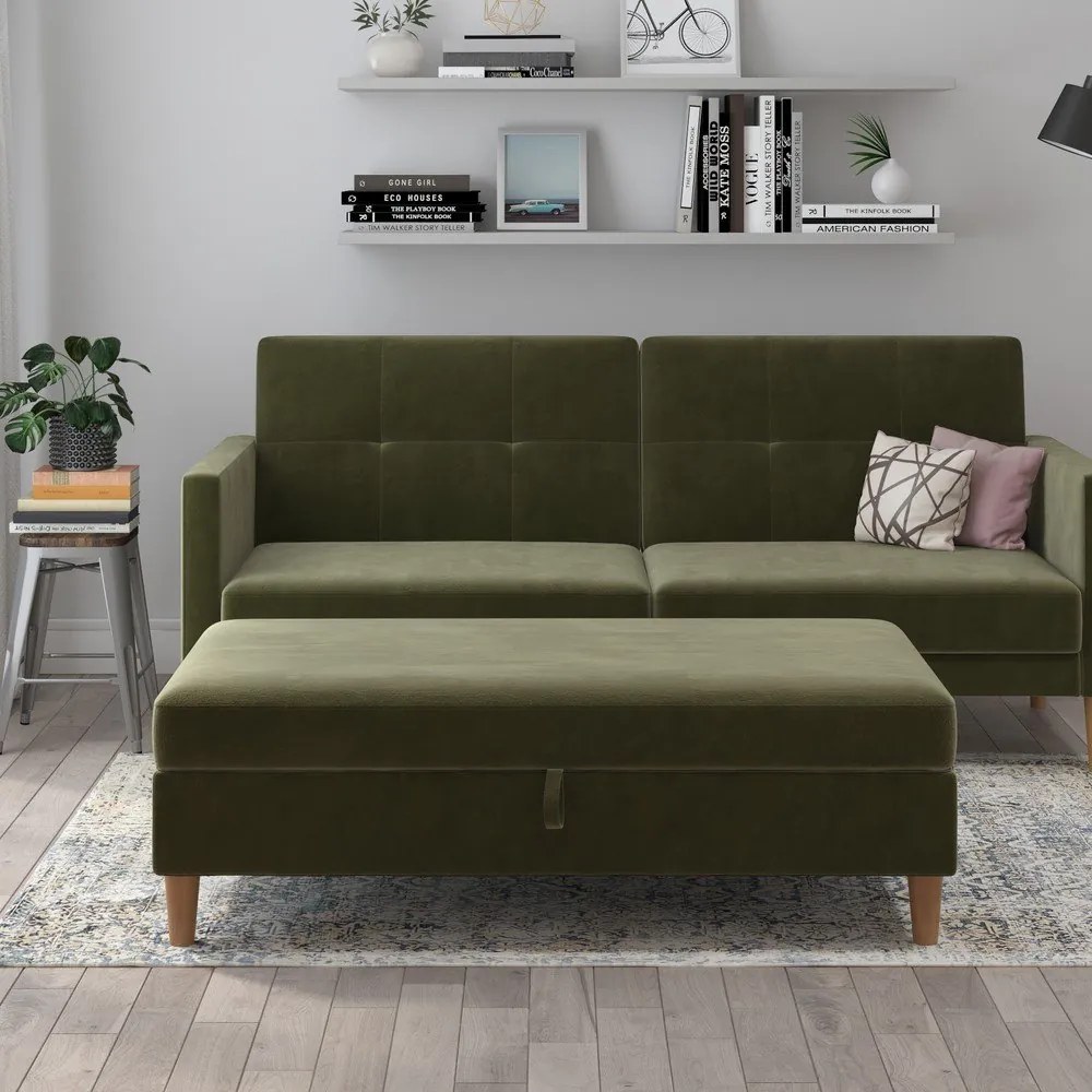 Taburet verde cu tapițerie din catifea Lilly – Støraa