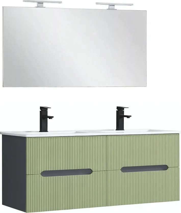 Trent Mobilier de baie 120 cm lavoar ceramic cu oglindă 60x120 cm gri antracit-verde fistic