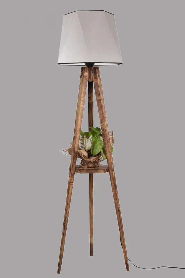 Lampa de Podea cu 3 Picioare din Lemn, Soclu E27, Max. 60W, Culoare Gri