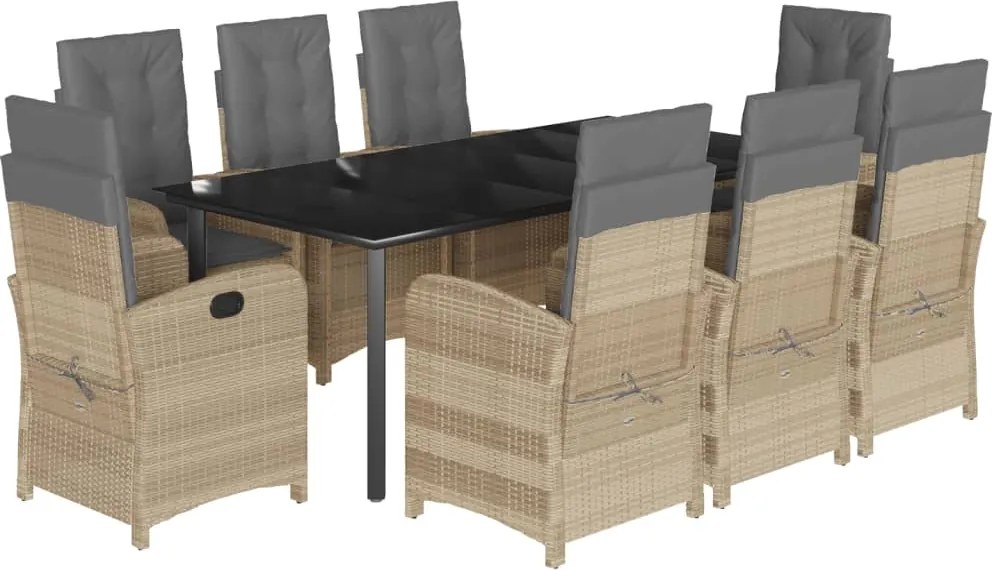 vidaXL Set de masă pentru grădină, 9 piese, cu perne, bej, poliratan