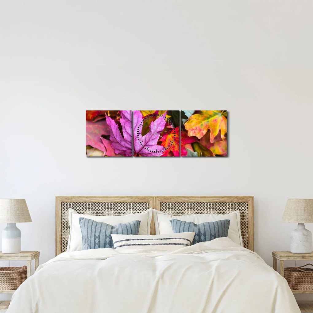 Tablou - frunze de toamnă (cu ceas) (90x30 cm)