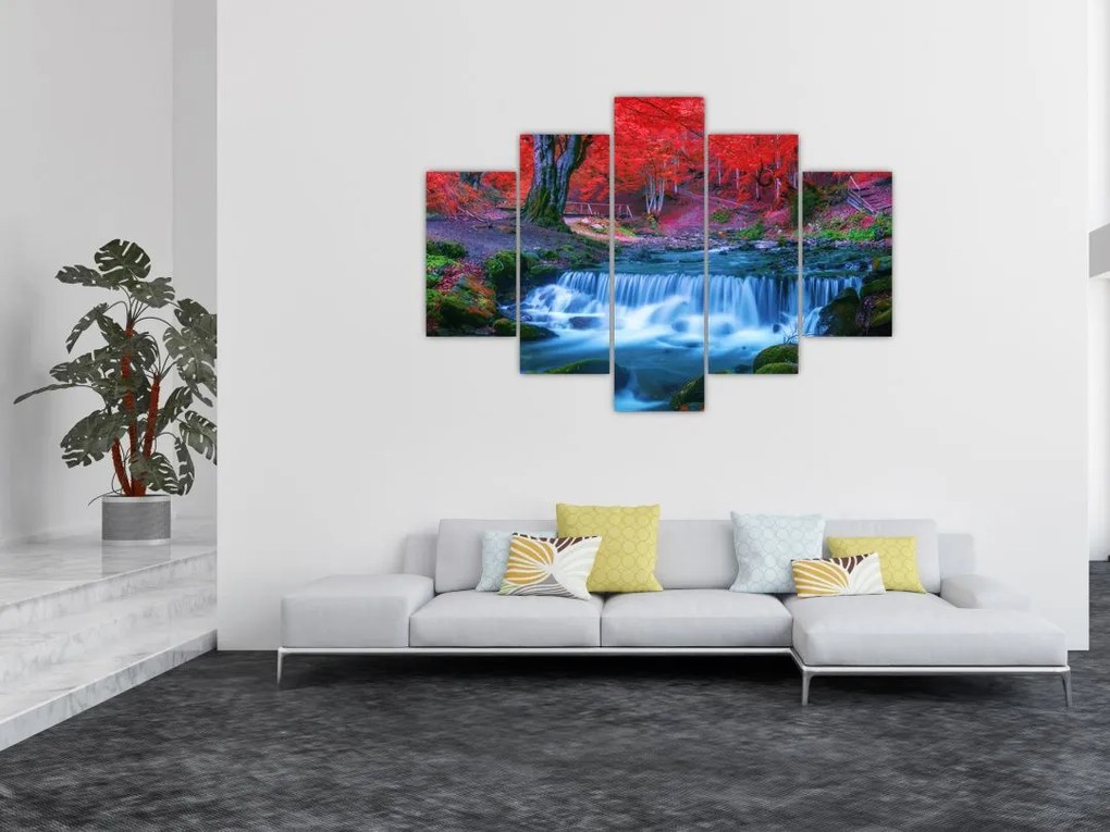 Tablou - Cascada în pădurea roșie (150x105 cm)