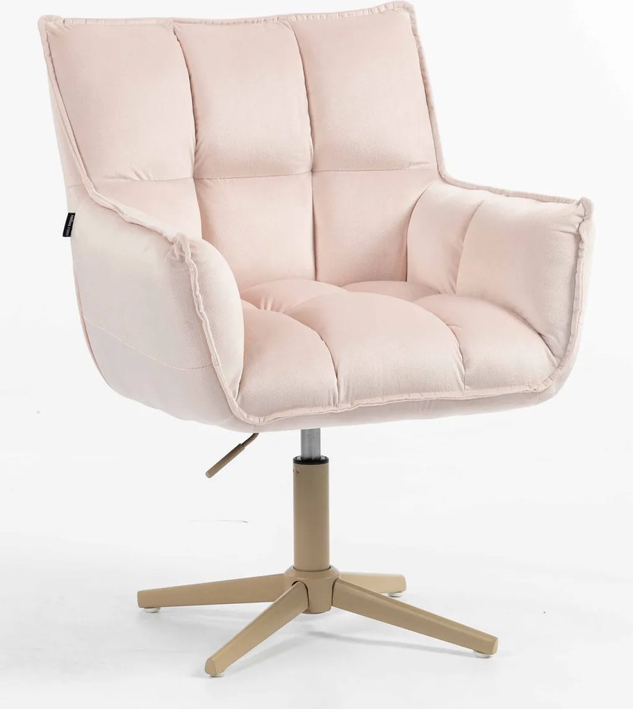 HR560CROSS Scaun Catifea Roz Pudra cu Bază Crem