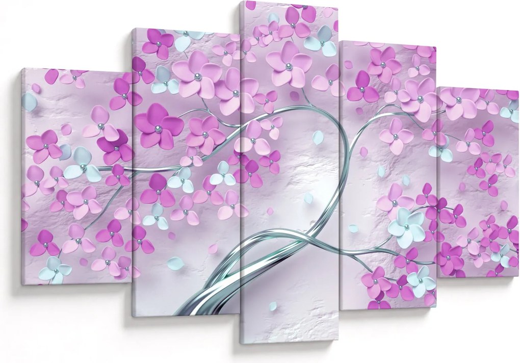 Tablouri cu flori pe trunchi argintiu - abstract (150x105 cm)