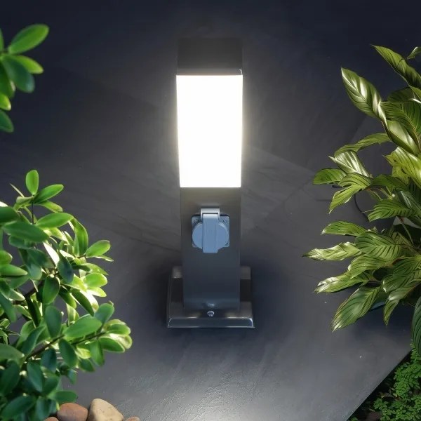 Brilagi - Lampă de exterior cu 2 prize Schuko NOVA, 1xE27/15W/230V, 40 cm, IP44, crom