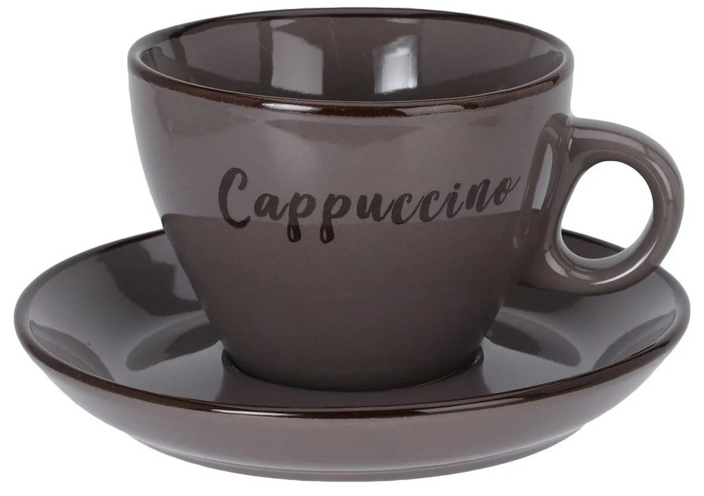 Set of 4 stoneware cups with saucers Cappuccino220 ml, mix of colours