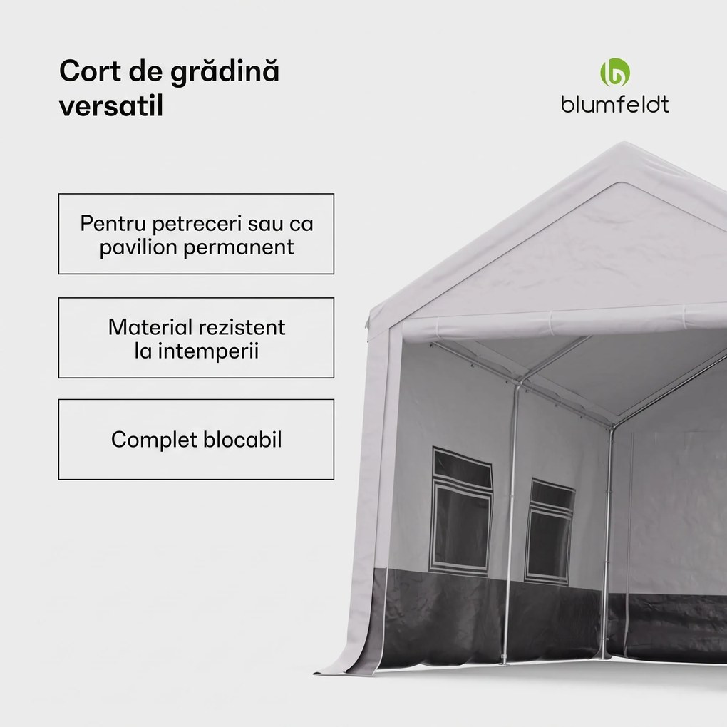Blumfeldt Party Haven, cort, 400 x 296 x 280 cm, rezistent la intemperii, cadru din oțel, ușor de asamblat, cu pereți laterali