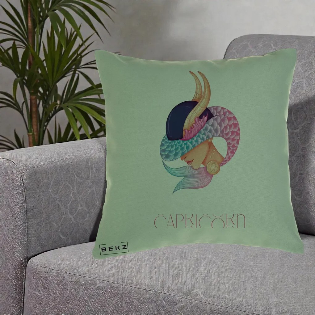 Perna Personalizata Zodiac Capricorn Cowgirl, 40x40 cm, Verde, Husa Detasabila, Perna Inclusa, BEKZ®