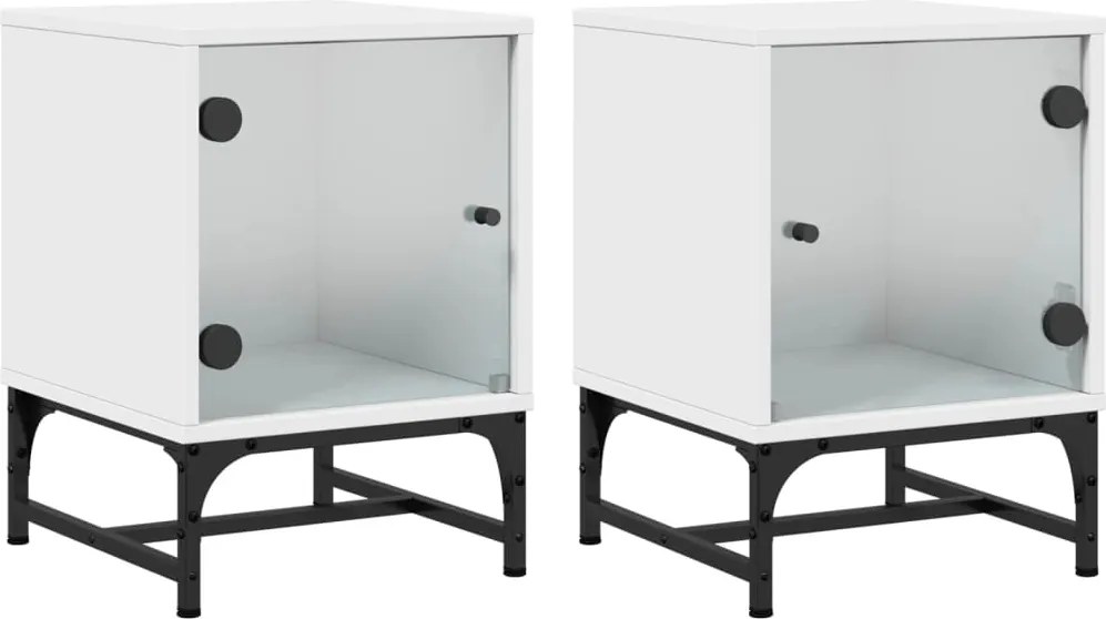 vidaXL Noptiere cu uși din sticlă, 2 buc., alb, 35x37x50 cm