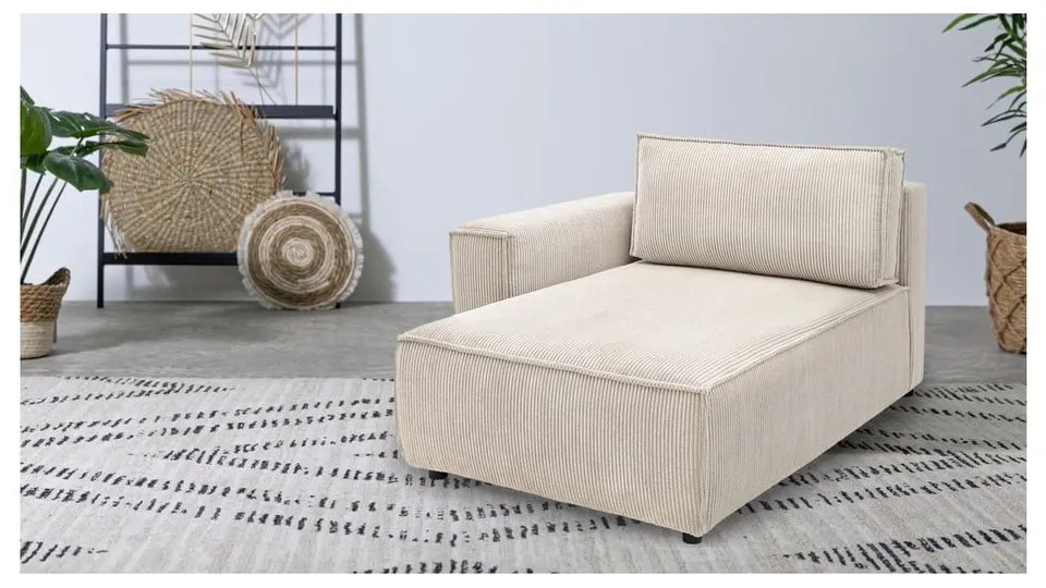 Modul pentru canapea crem cu tapițerie din catifea reiată (cu colț pe partea stângă ) Nihad modular – Bobochic Paris