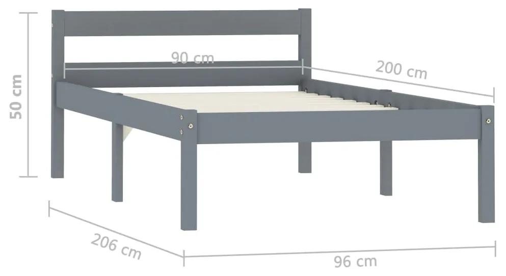 Cadru de pat, gri, 90 x 200 cm, lemn masiv de pin Gri, 90 x 200 cm