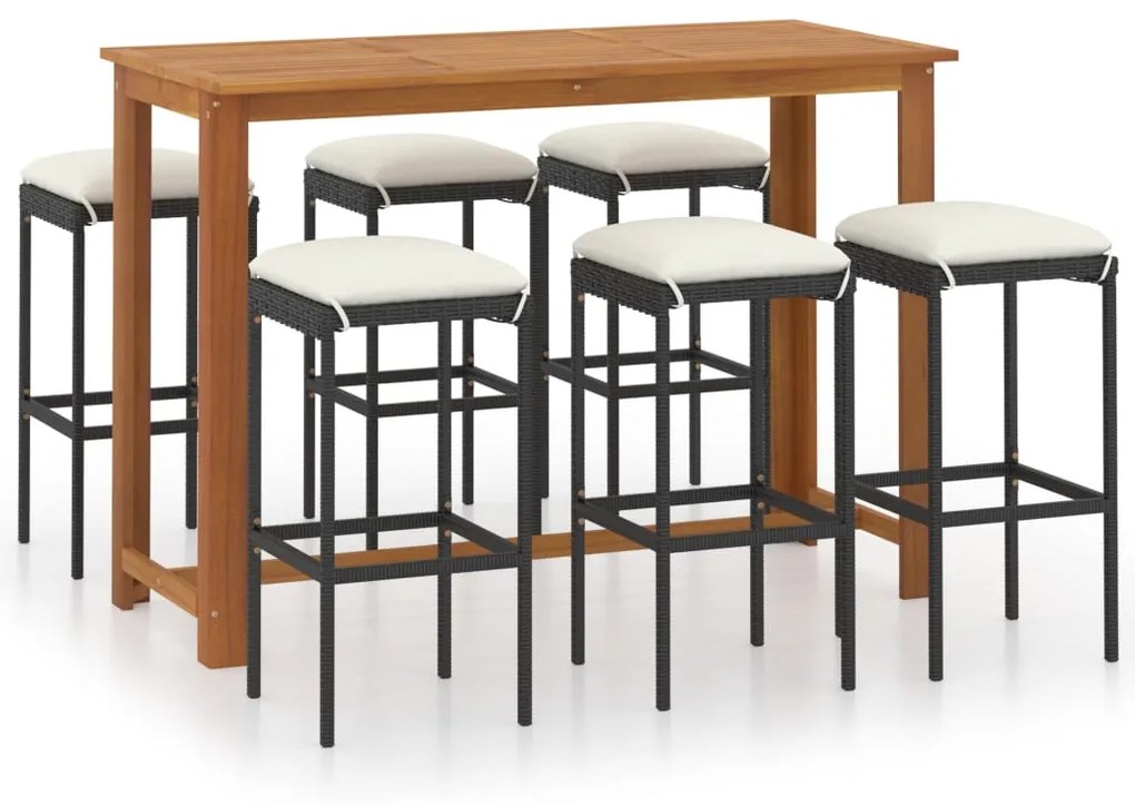 3068011 vidaXL Set mobilier bar de grădină cu perne, 7 piese, negru