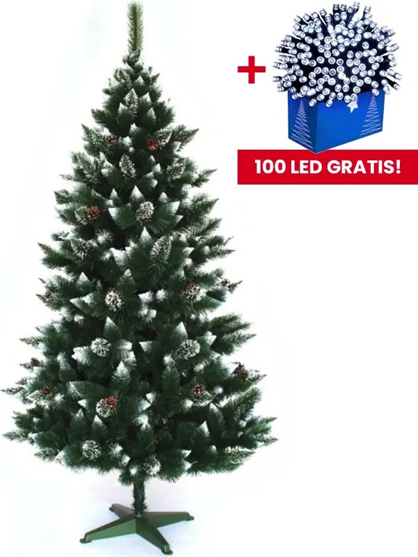 Brad de Crăciun frumos decorat cu zăpadă, conuri de pin 150 cm