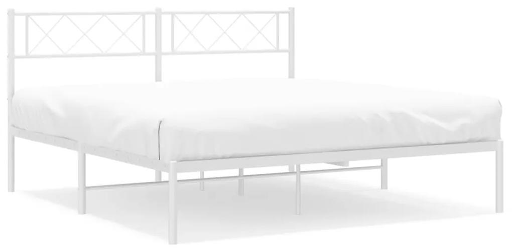 372327 vidaXL Cadru de pat metalic cu tăblie, alb, 140x200 cm