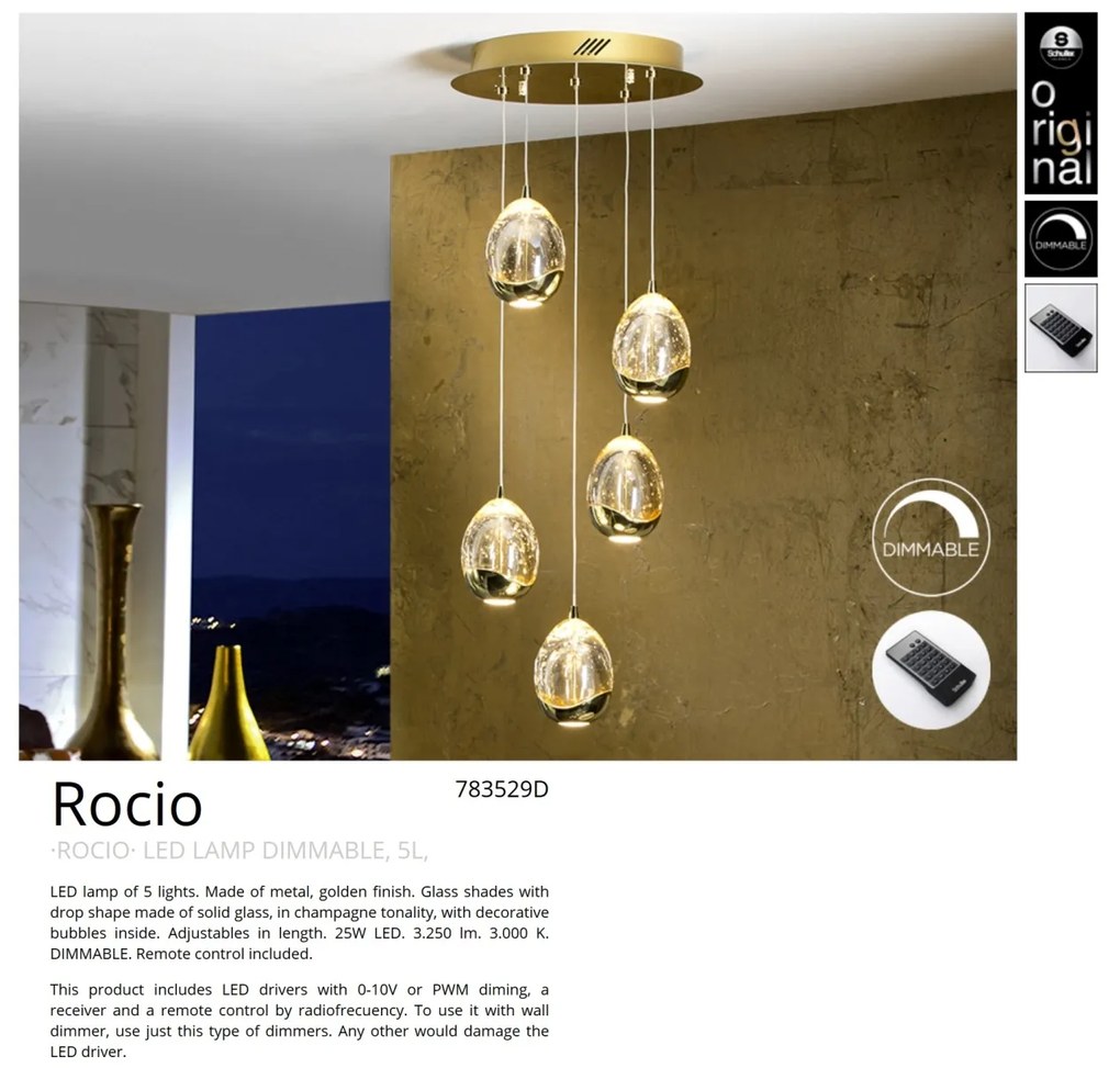 Lustra LED dimabila cu telecomanda ROCIO 5L, auriu SV-783529D