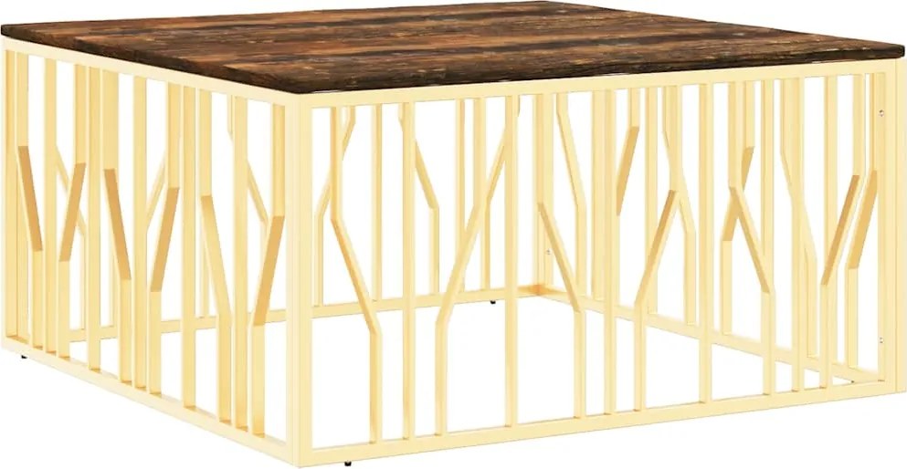 vidaXL Măsuță de cafea, auriu, oțel inoxidabil și lemn masiv reciclat