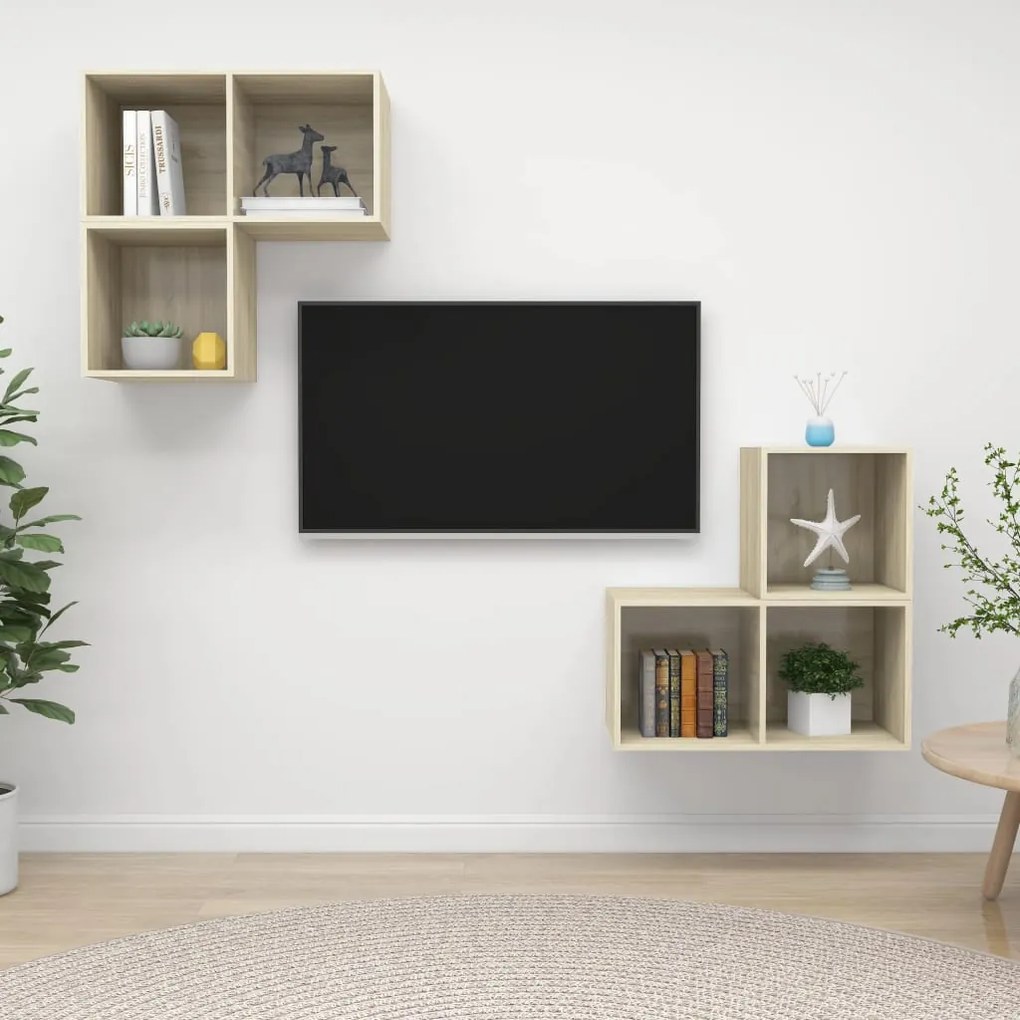 vidaXL Set de dulapuri TV, 4 piese, stejar sonoma, lemn prelucrat