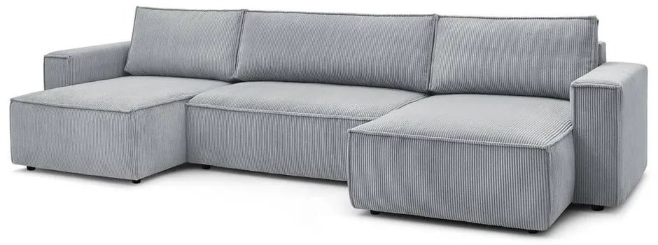 Colțar gri deschis extensibil cu tapițerie din catifea reiată (în formă de "U") Nihad – Bobochic Paris