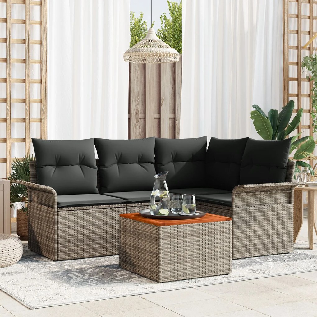 vidaXL Set de canapele pentru grădină 5 pcs Gri Rattan poli