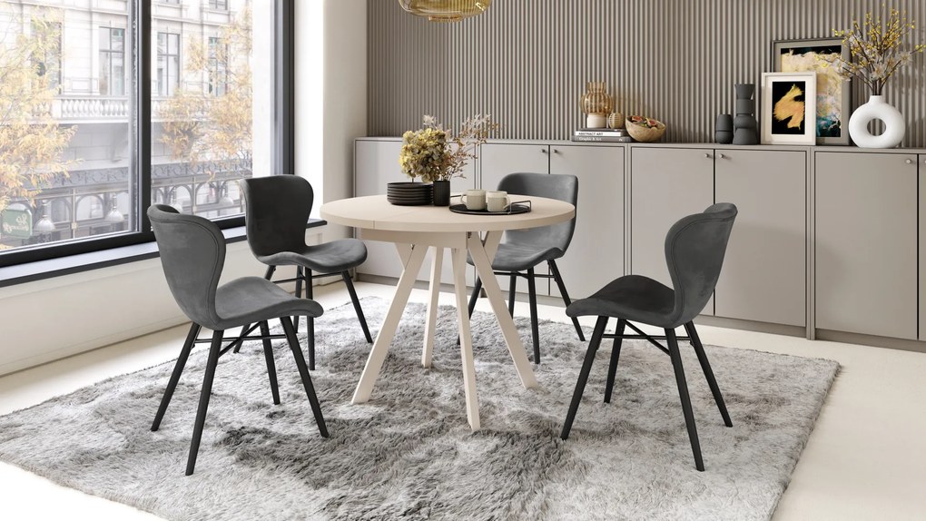Mazzoni ALDO Bej/picioare bej - MASĂ ROTUNDĂ EXTENSIBILĂ CU PICIOARE ÎN FORMĂ DE "Y" STIL LOFT PENTRU SALON/SUFRAGERIE